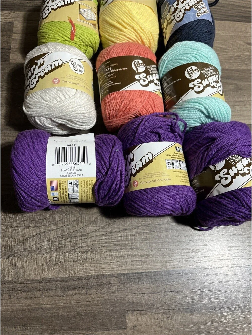 Lily Sugar'n Cream Yarn Solids Super Size 4oz 190 yards ea Lot Of 9